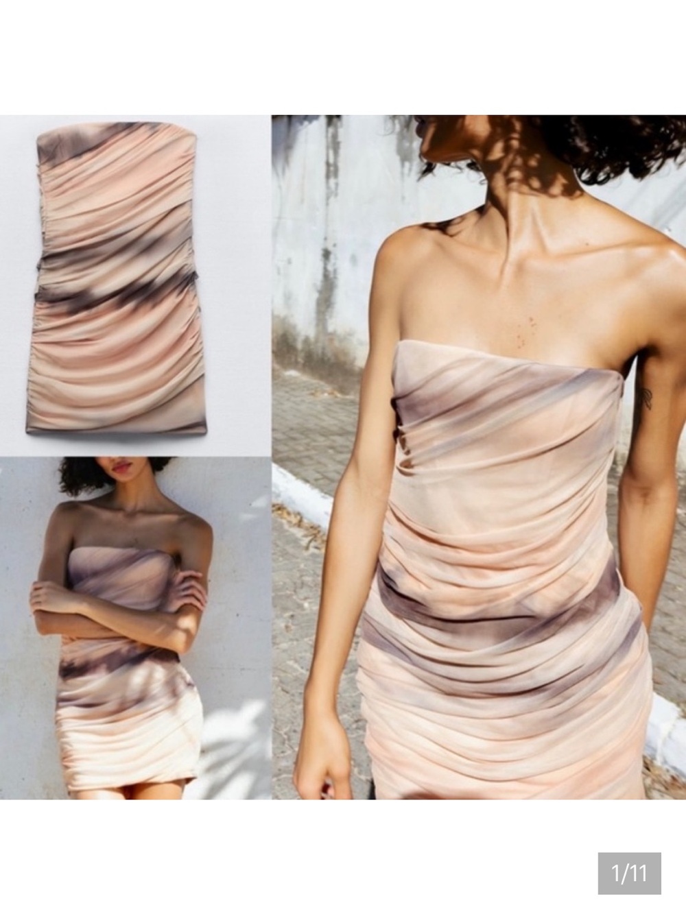 Zara NWT strapless printed tulle mini dress